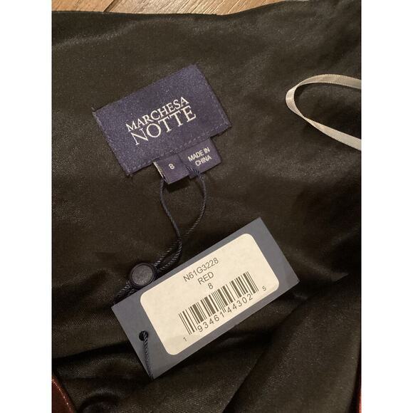 Marchesa Notte One-Shoulder slit Gown Metallic Red Cut Out Maxi Midi Dress 8 NWT - Picture 11 of 17